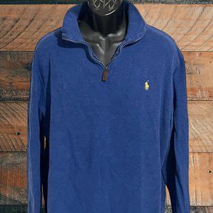 Polo by Ralph Lauren 1/4 Zip Pullover Sweater, Solid Blue w/ Yellow Pony, XL